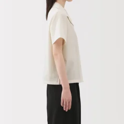 Women's Breathable Seersucker Open Collar Short Sleeve Shirt
