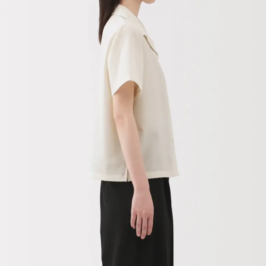 Women's Breathable Seersucker Open Collar Short Sleeve Shirt