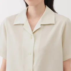 Women's Breathable Seersucker Open Collar Short Sleeve Shirt