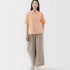 Women's Cool Touch Regular Collar Short Sleeve Striped Shirt