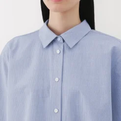 Women's Cool Touch Regular Collar Short Sleeve Striped Shirt