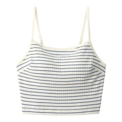Women's Cotton Stretch Ribbed Cropped Bra Striped Camisole