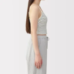 Women's Cotton Stretch Ribbed Cropped Bra Striped Camisole
