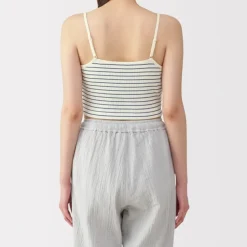Women's Cotton Stretch Ribbed Cropped Bra Striped Camisole