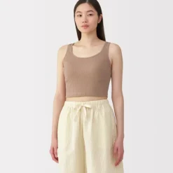 Women's Cotton Stretch Ribbed Cropped Bra Tank Top