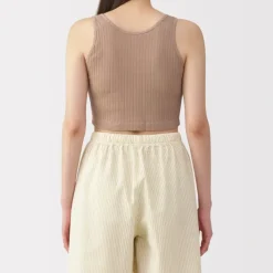 Women's Cotton Stretch Ribbed Cropped Bra Tank Top