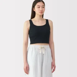 Women's Cotton Stretch Ribbed Cropped Bra Tank Top