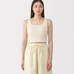 Women's Cotton Stretch Ribbed Cropped Bra Tank Top