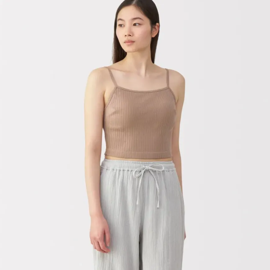 Women's Cotton Stretch Ribbed Cropped Bra Camisole