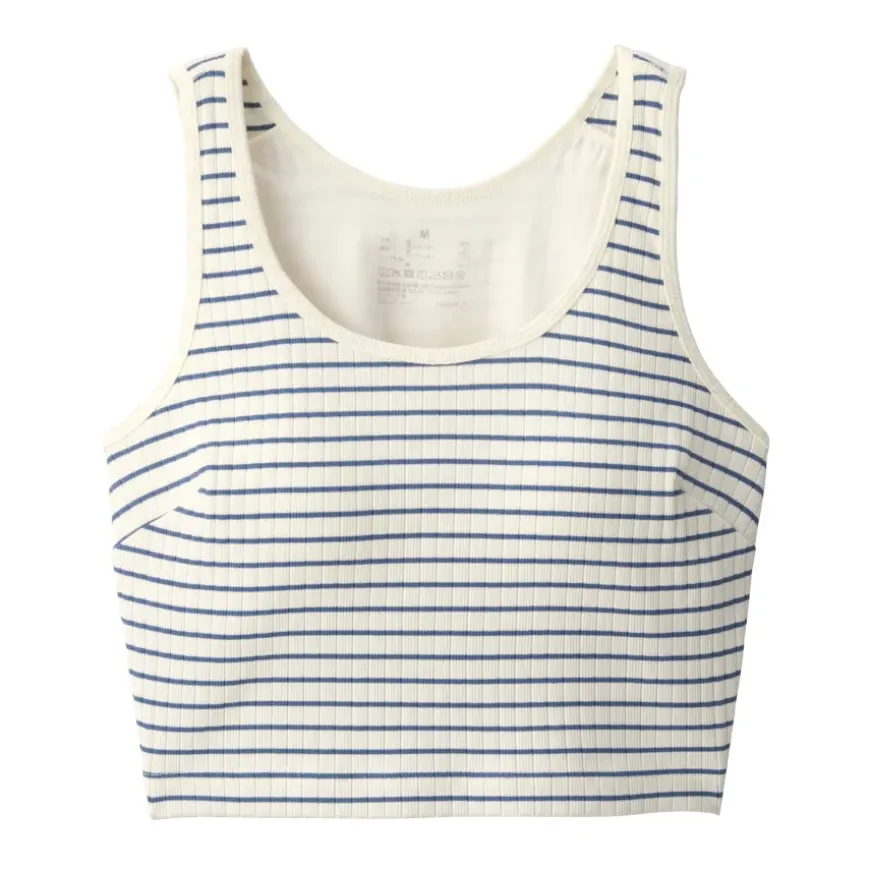 Women's Cotton Stretch Ribbed Cropped Bra Striped Tank Top