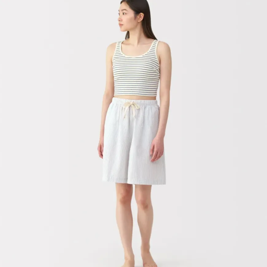 Women's Cotton Stretch Ribbed Cropped Bra Striped Tank Top