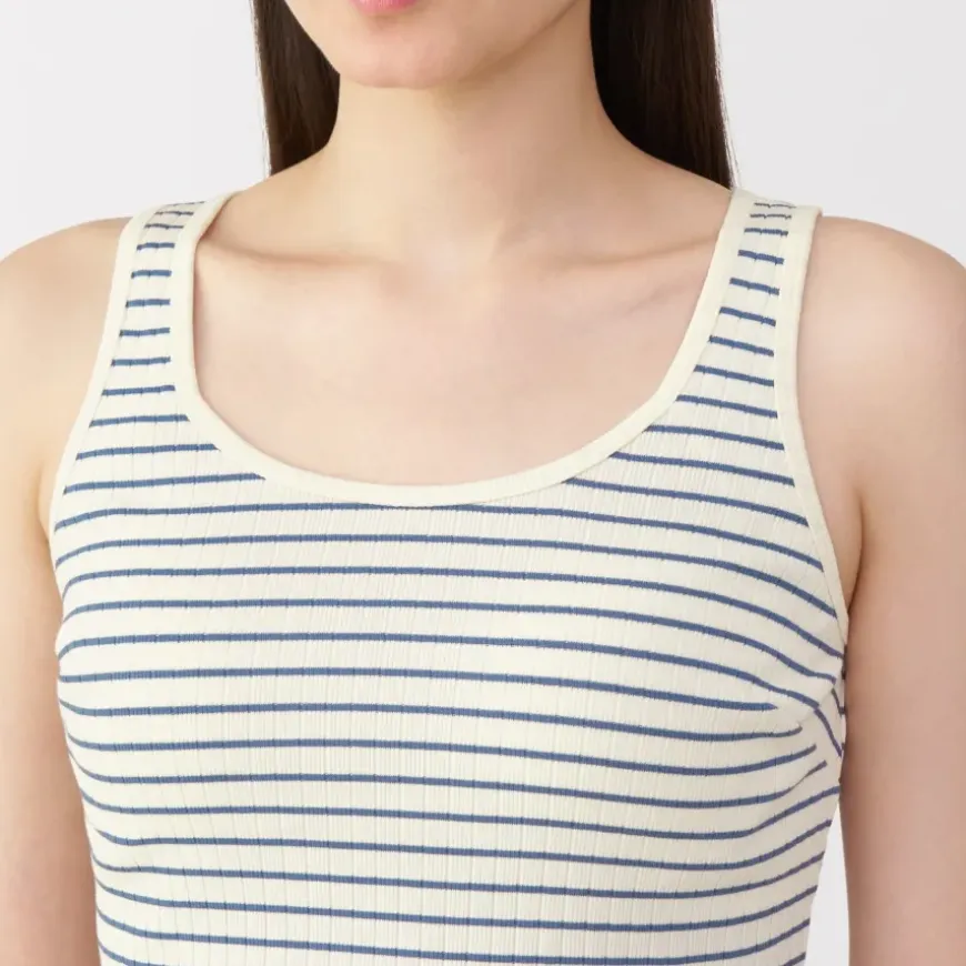 Women's Cotton Stretch Ribbed Cropped Bra Striped Tank Top