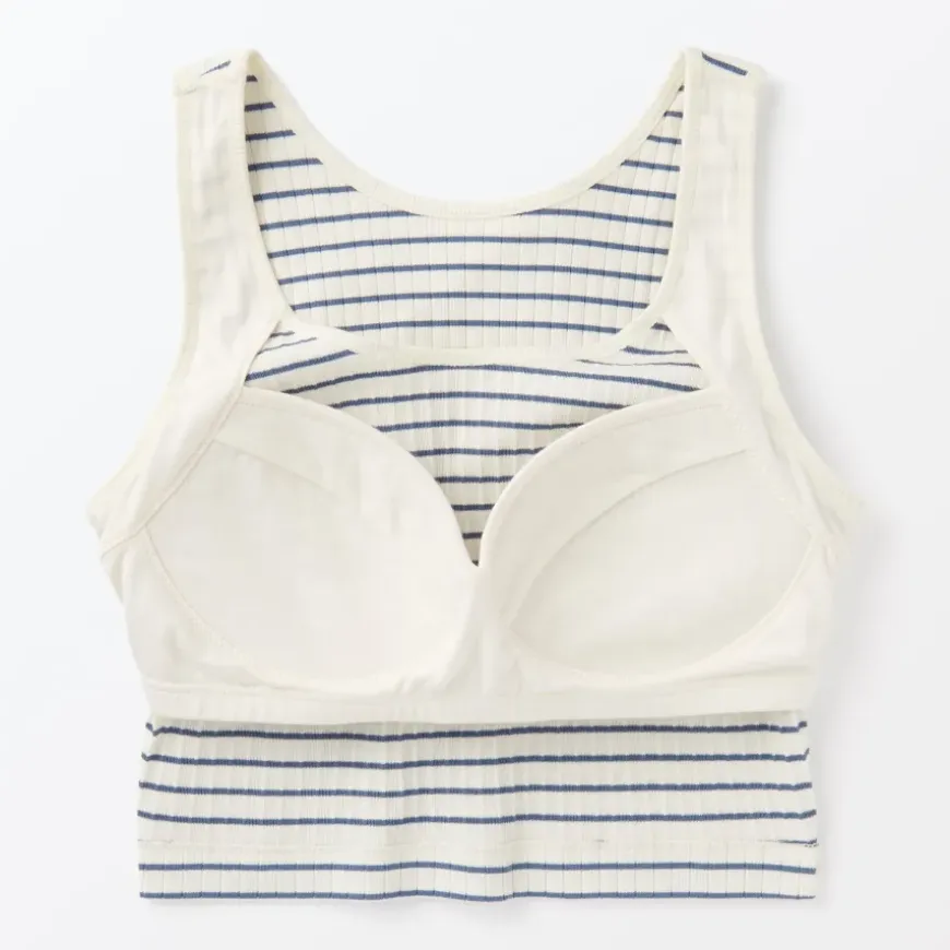 Women's Cotton Stretch Ribbed Cropped Bra Striped Tank Top