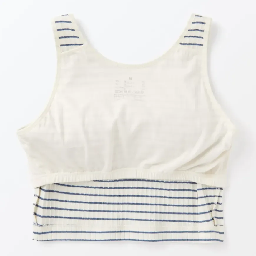 Women's Cotton Stretch Ribbed Cropped Bra Striped Tank Top