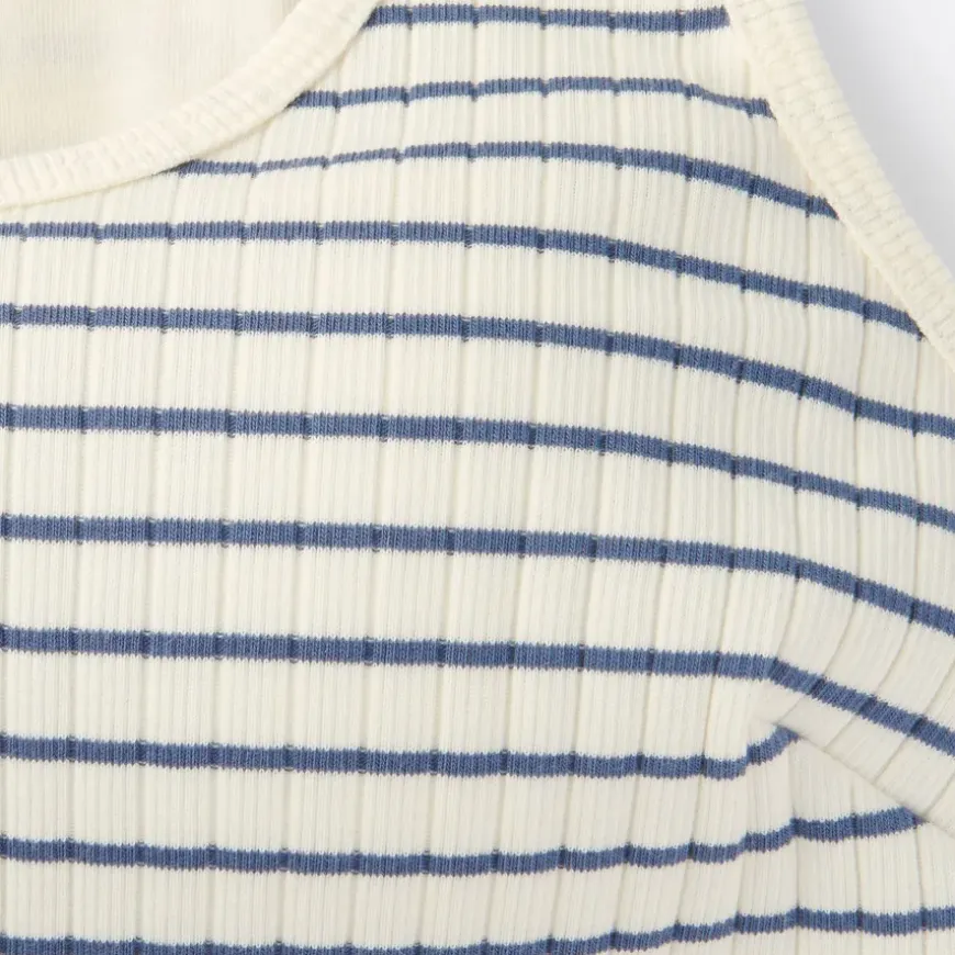 Women's Cotton Stretch Ribbed Cropped Bra Striped Tank Top