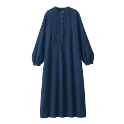 Women's Cotton Voile Indigo Long Sleeve Dress