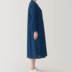 Women's Cotton Voile Indigo Long Sleeve Dress