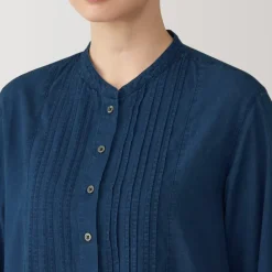 Women's Cotton Voile Indigo Long Sleeve Dress
