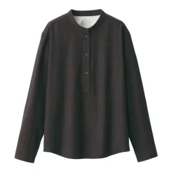 Women's Flannel Stand Collar Long Sleeve Patterned Blouse
