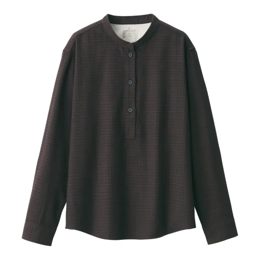 Women's Flannel Stand Collar Long Sleeve Patterned Blouse