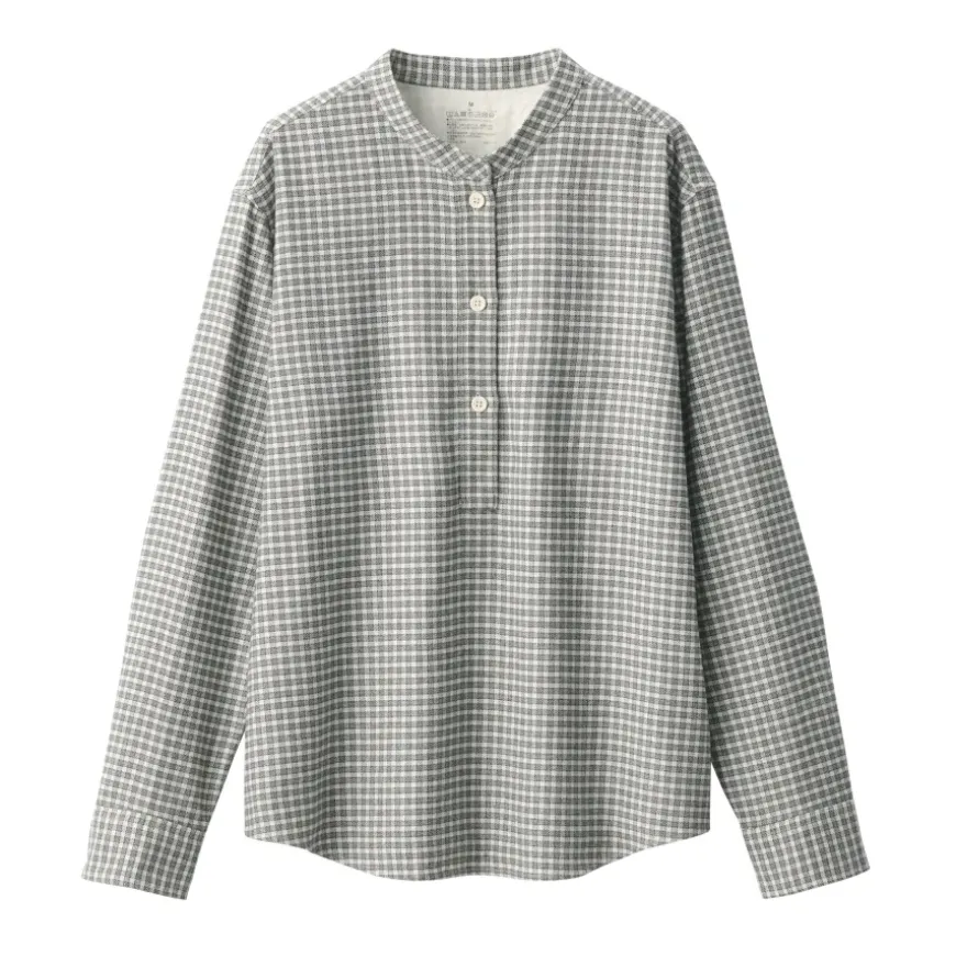 Women's Flannel Stand Collar Long Sleeve Patterned Blouse