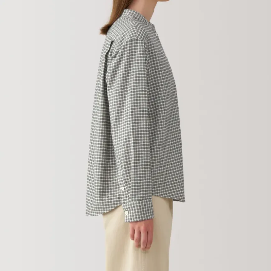 Women's Flannel Stand Collar Long Sleeve Patterned Blouse