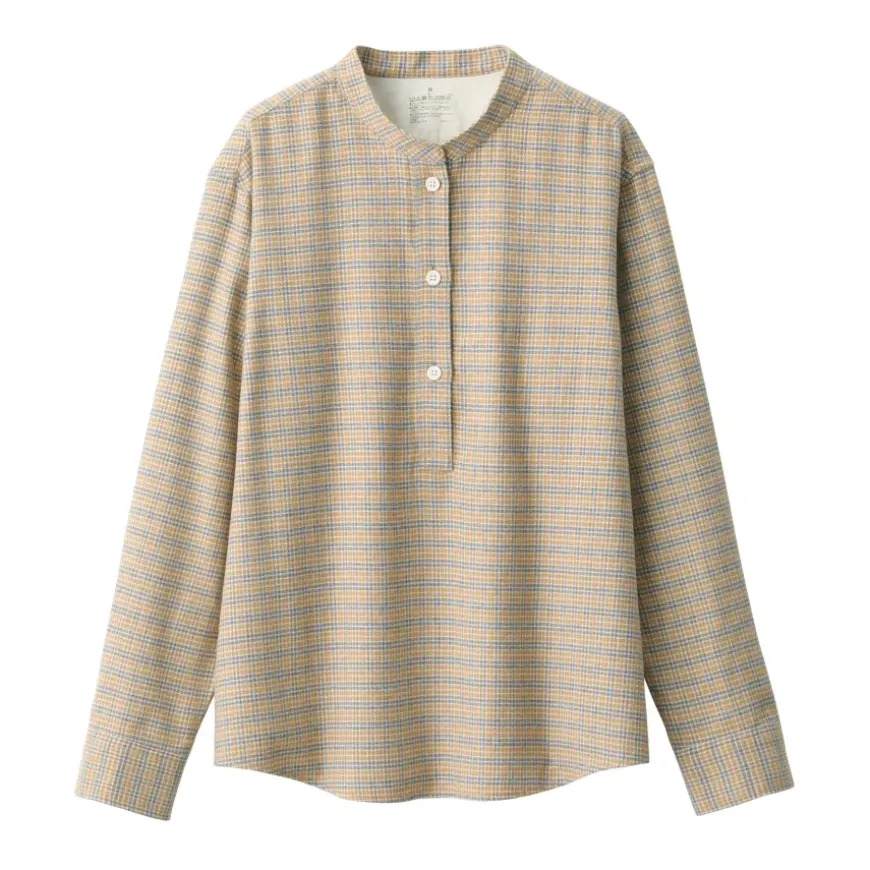 Women's Flannel Stand Collar Long Sleeve Patterned Blouse