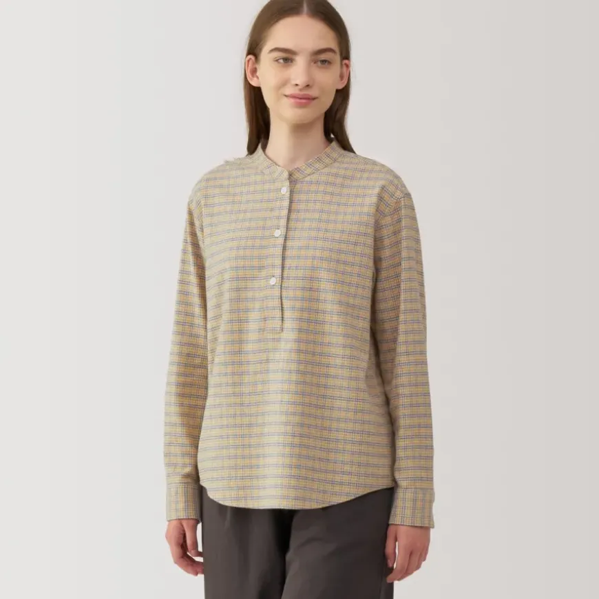 Women's Flannel Stand Collar Long Sleeve Patterned Blouse