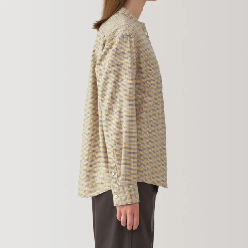 Women's Flannel Stand Collar Long Sleeve Patterned Blouse