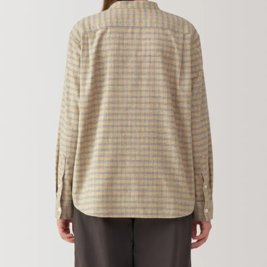 Women's Flannel Stand Collar Long Sleeve Patterned Blouse