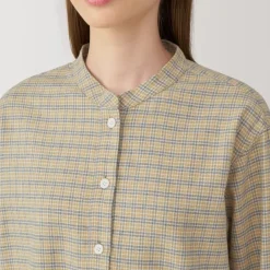 Women's Flannel Stand Collar Long Sleeve Patterned Blouse