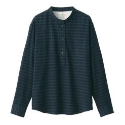 Women's Flannel Stand Collar Long Sleeve Patterned Blouse
