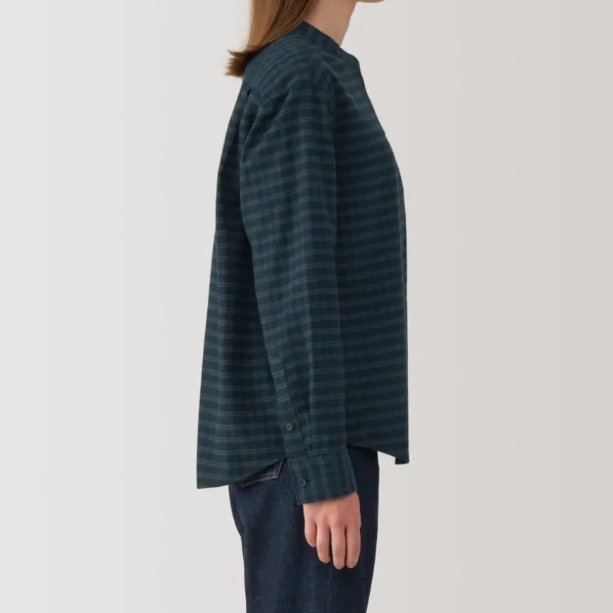 Women's Flannel Stand Collar Long Sleeve Patterned Blouse