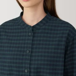 Women's Flannel Stand Collar Long Sleeve Patterned Blouse