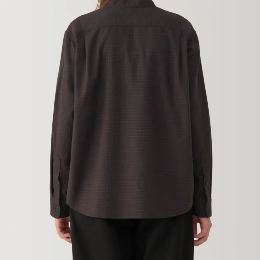 Women's Flannel Stand Collar Long Sleeve Patterned Blouse