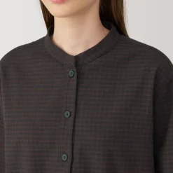 Women's Flannel Stand Collar Long Sleeve Patterned Blouse