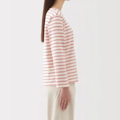 Women's Heavy Weight Boat Neck Long Sleeve Striped T-Shirt