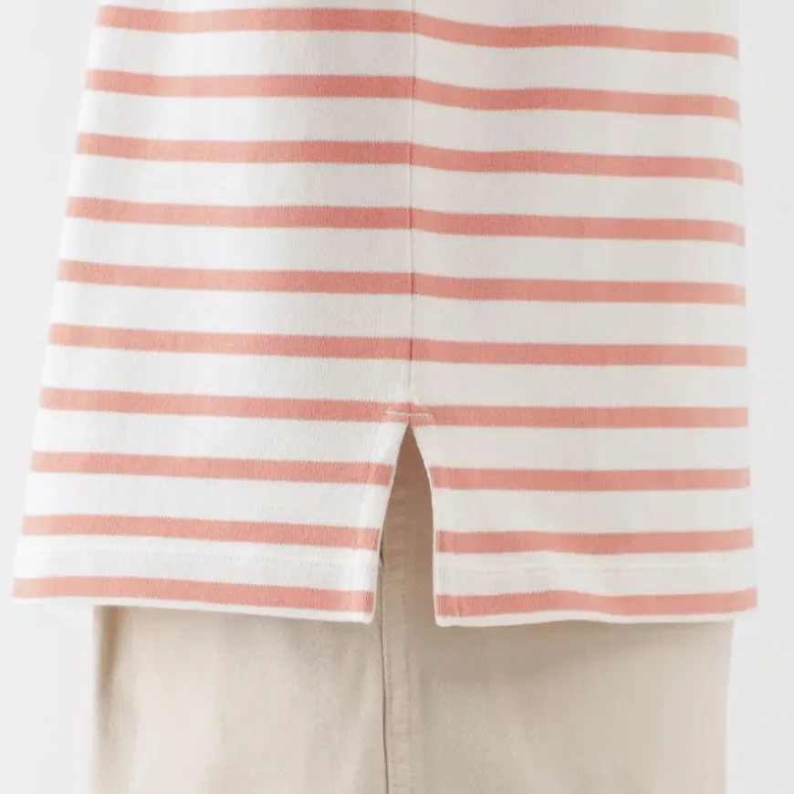 Women's Heavy Weight Boat Neck Long Sleeve Striped T-Shirt