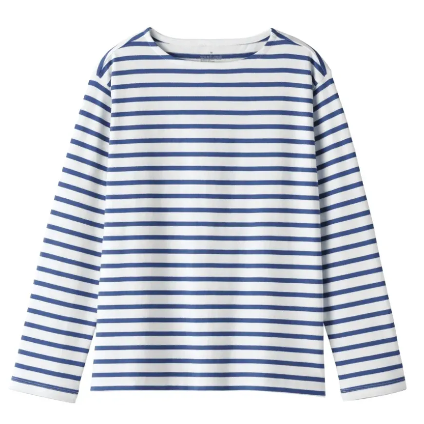 Women's Heavy Weight Boat Neck Long Sleeve Striped T-Shirt