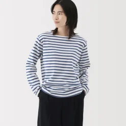Women's Heavy Weight Boat Neck Long Sleeve Striped T-Shirt