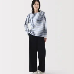 Women's Heavy Weight Boat Neck Long Sleeve Striped T-Shirt