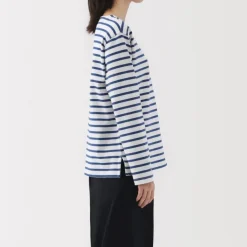 Women's Heavy Weight Boat Neck Long Sleeve Striped T-Shirt