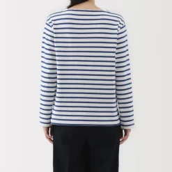 Women's Heavy Weight Boat Neck Long Sleeve Striped T-Shirt