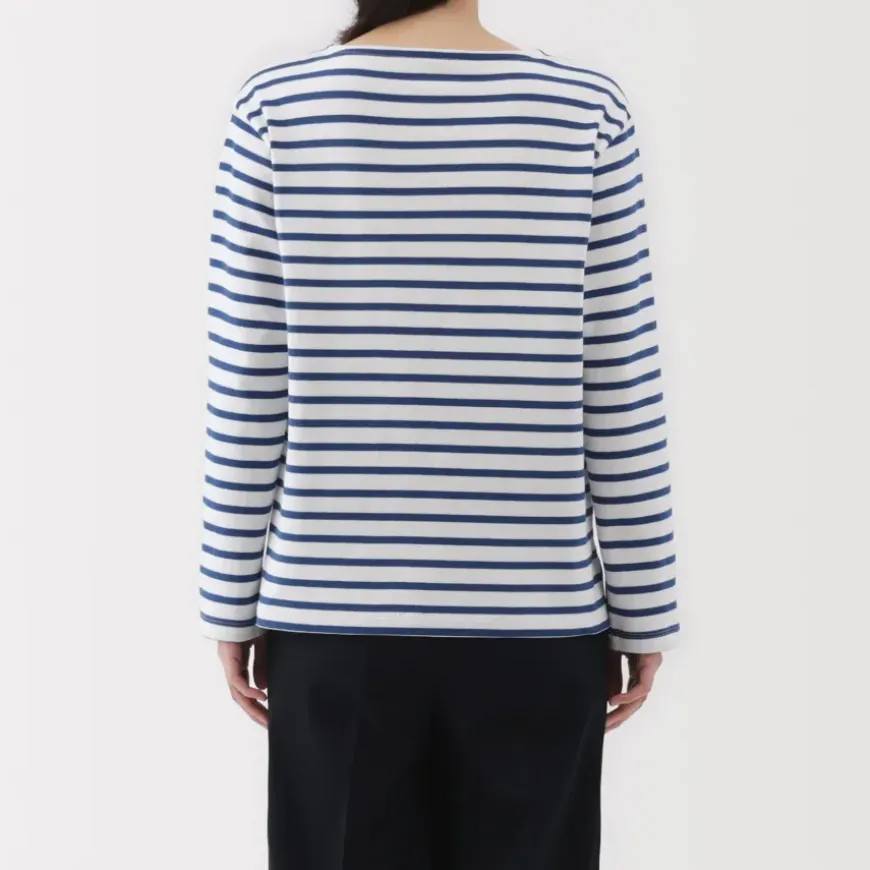 Women's Heavy Weight Boat Neck Long Sleeve Striped T-Shirt