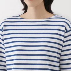 Women's Heavy Weight Boat Neck Long Sleeve Striped T-Shirt