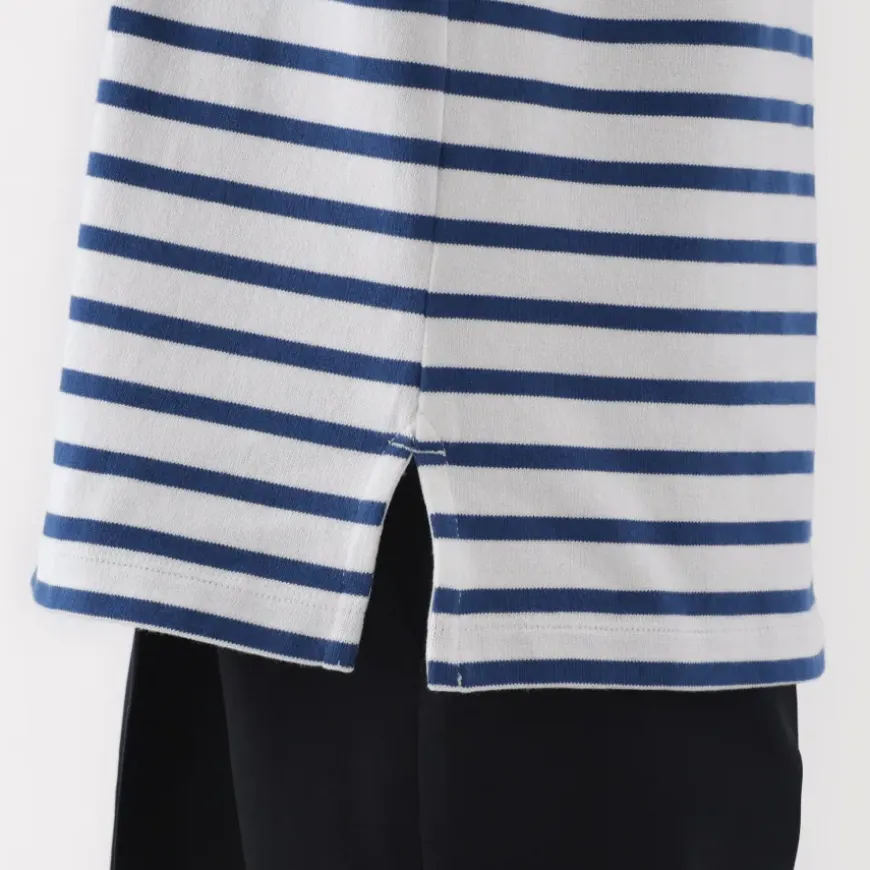 Women's Heavy Weight Boat Neck Long Sleeve Striped T-Shirt