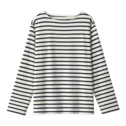 Women's Heavy Weight Boat Neck Long Sleeve Striped T-Shirt