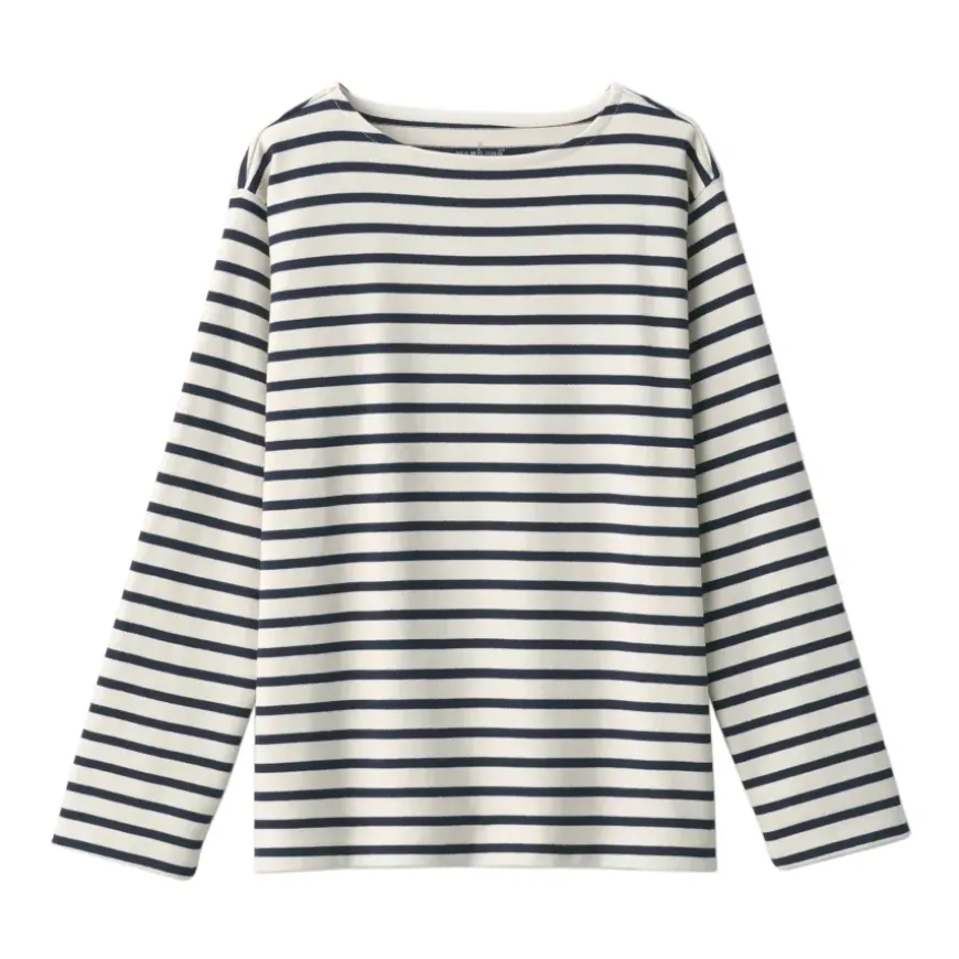 Women's Heavy Weight Boat Neck Long Sleeve Striped T-Shirt