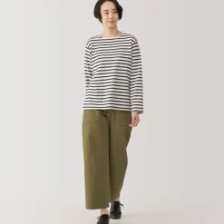 Women's Heavy Weight Boat Neck Long Sleeve Striped T-Shirt