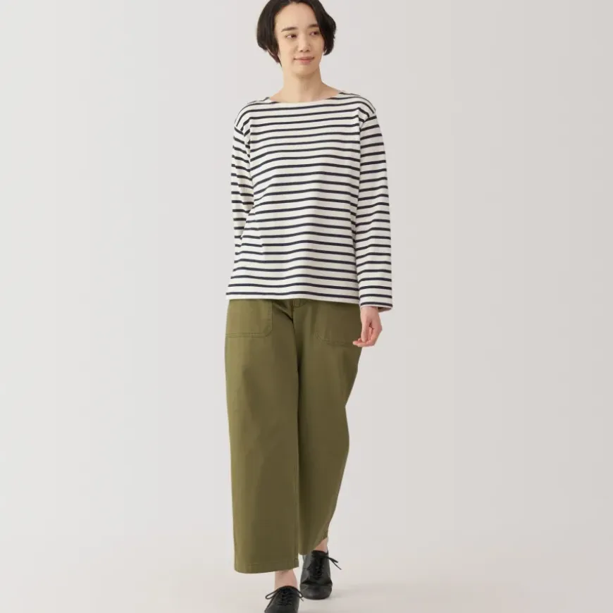 Women's Heavy Weight Boat Neck Long Sleeve Striped T-Shirt